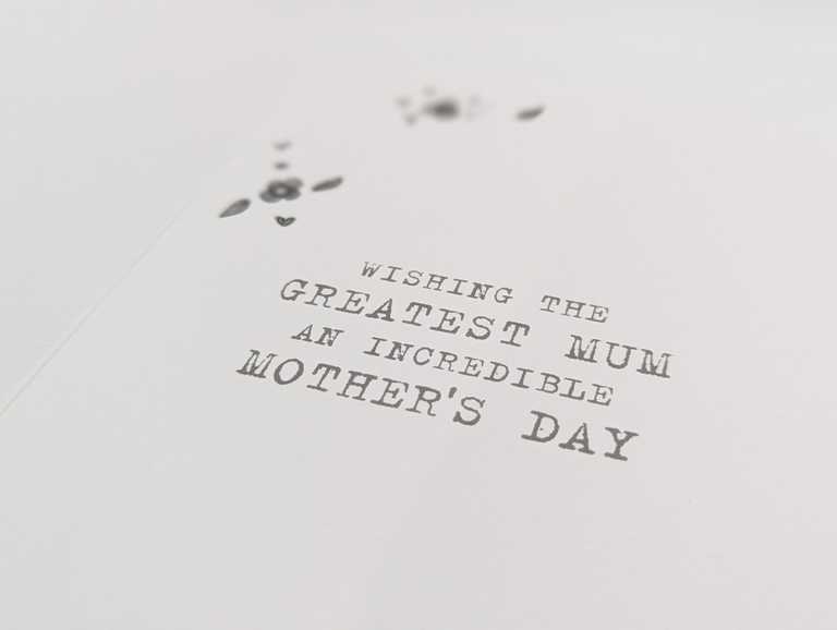 Message inside card saying "Wishing the greatest mum an incredible Mother's Day"