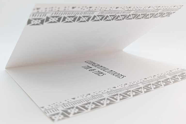 Inside of 'On your wedding day' card showing patterned border at edges