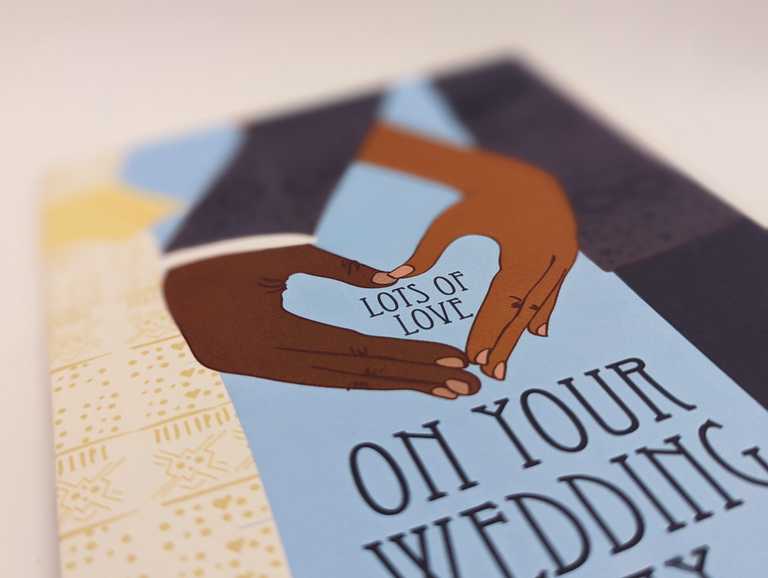 Detail on front of 'On your wedding day' card